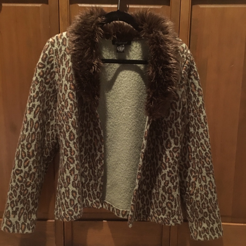 Funky Thrifted Jacket, Brown Faux Fur Collar